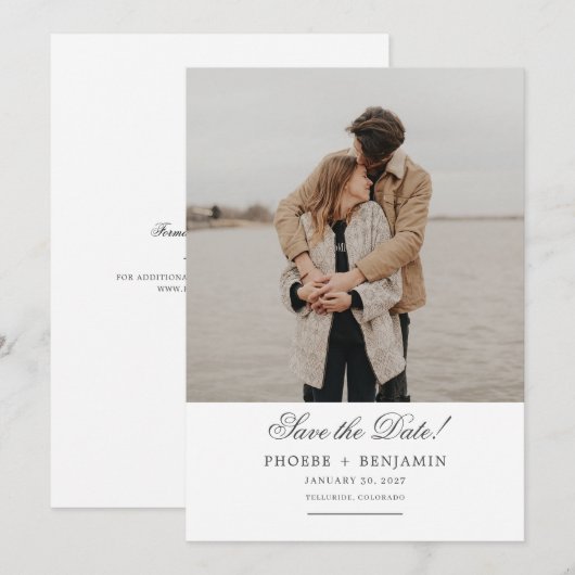 Stilvolles Script Wedding Foto Save The Date (Vorne/Hinten)