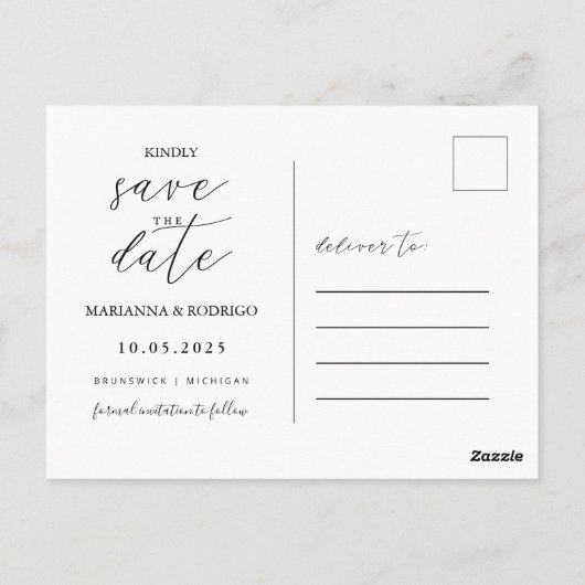 Stilvolles Script Wedding Foto Save the Date Postkarte (Rückseite)