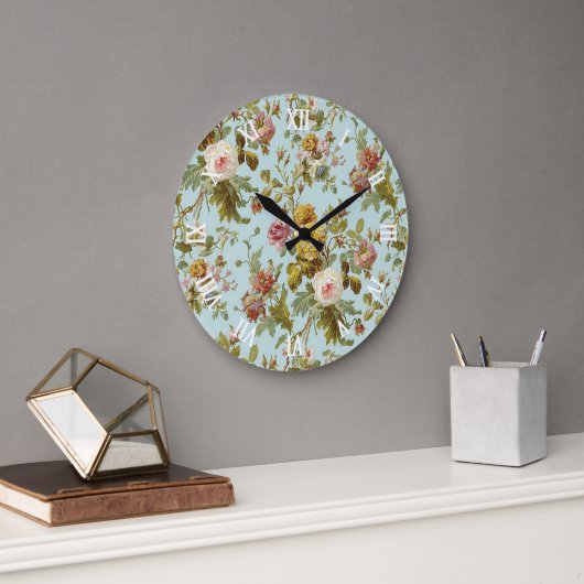 Stilvolles Shabby Chic Rosa Rose Blume Muster Große Wanduhr (Büro)