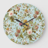 Stilvolles Shabby Chic Rosa Rose Blume Muster Große Wanduhr (Vorderseite)