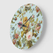 Stilvolles Shabby Chic Rosa Rose Blume Muster Große Wanduhr (Winkel)