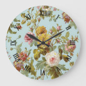 Stilvolles Shabby Chic Rosa Rose Blume Muster Große Wanduhr (Vorderseite)