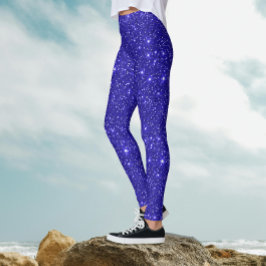Stilvolles Shiny Cosmic Galaxy Blue Glitzer Party Leggings
