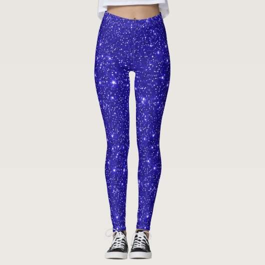 Stilvolles Shiny Cosmic Galaxy Blue Glitzer Party Leggings (Vorderseite)