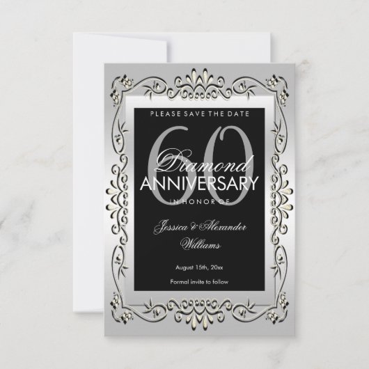 Stilvolles Silber 60. Hochzeit speichern Sie das D Save The Date (Vorderseite)