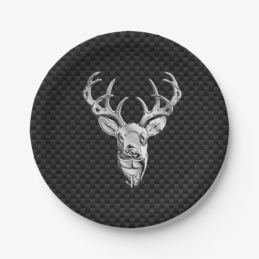 Stilvolles Silber Deer on Carbon Fibre Pappteller (Vorderseite)