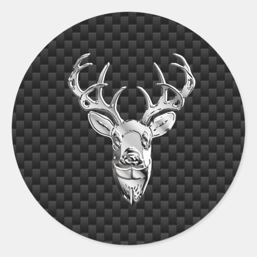 Stilvolles Silber Deer on Carbon Fibre Runder Aufkleber (Vorderseite)