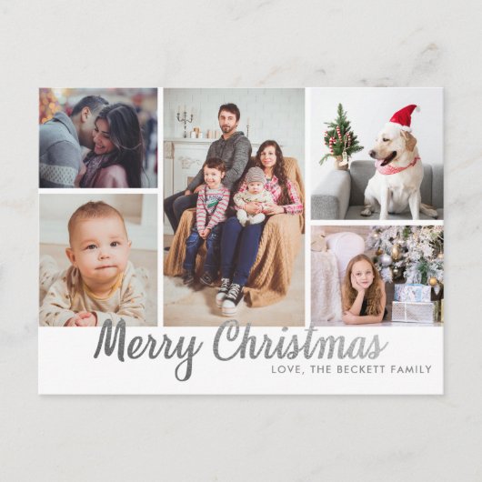 Stilvolles Silber Frohe Weihnachten 5 Foto Collage (Vorderseite)