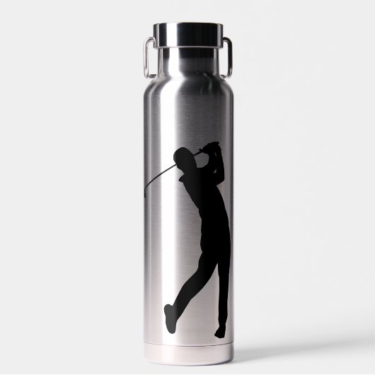 Stilvolles Silber mit schwarz-moderner Golfer Mono Trinkflasche (Vorne)