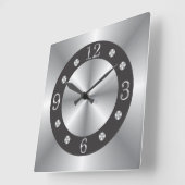 Stilvolles Silber und Schwarz Quadratische Wanduhr (Winkel)