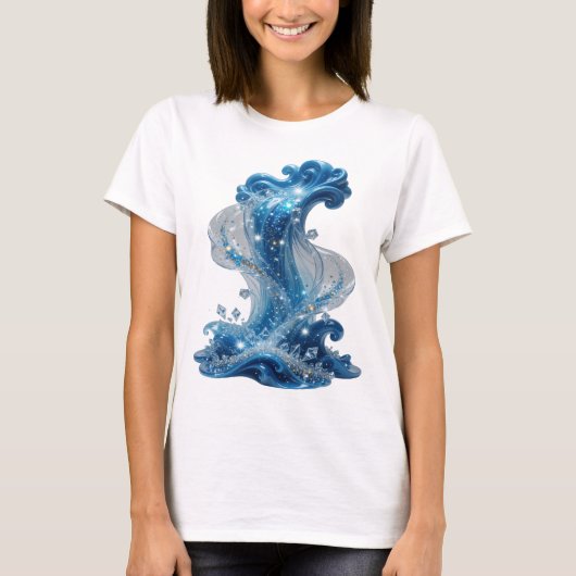 Stilvolles Silber WATER WAVE Slogan T-Shirt (Vorderseite)
