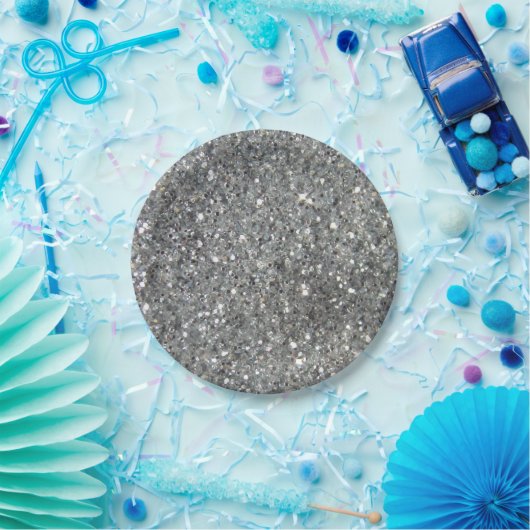 Stilvolles silbernes Glitzerglitz-Foto Pappteller (Party)