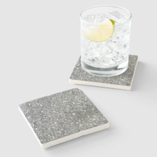 Stilvolles silbernes Glitzerglitz-Foto Steinuntersetzer