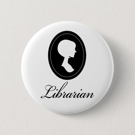 Stilvolles Silhouette-Bibliothekar-Geschenk Button (Vorderseite)