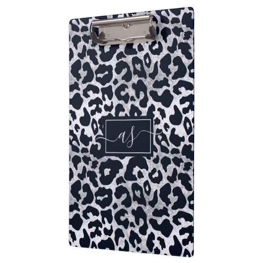 Stilvolles Silver Black Leopard Print monogrammati Klemmbrett (Links)