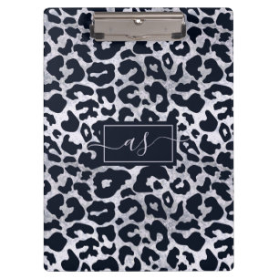 Stilvolles Silver Black Leopard Print monogrammati Klemmbrett