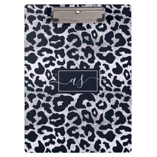 Stilvolles Silver Black Leopard Print monogrammati Klemmbrett (Vorderseite)