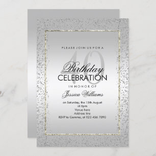 Stilvolles Silver Confetti 40. Geburtstag Einladung