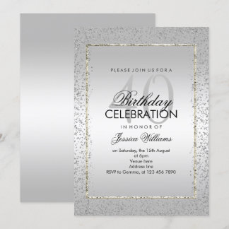 Stilvolles Silver Confetti 40. Geburtstag Einladung