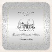 Stilvolles Silver Confetti 60. Hochzeit Rechteckiger Pappuntersetzer (Vorderseite)