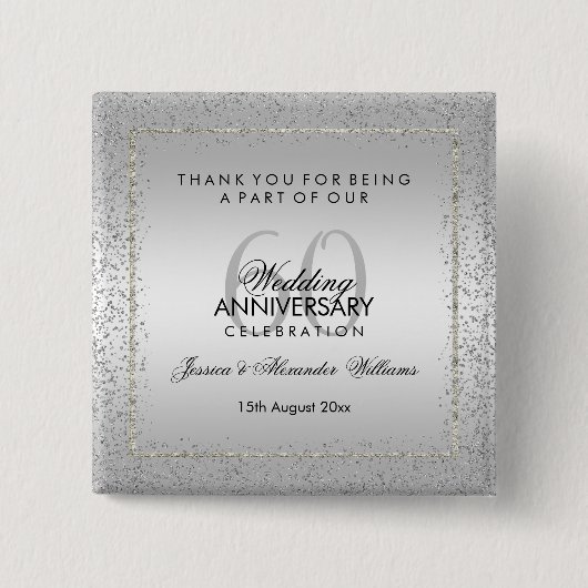 Stilvolles Silver Confetti 60. Hochzeit Vielen Dan Button (Vorderseite)