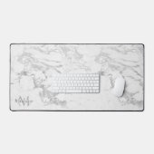 Stilvolles Silver Foil Marmor Monogram Schreibtischunterlage (Tastatur & Maus)