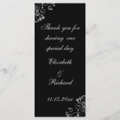 Stilvolles Silver Gold auf Black Wedding Menükarte (Rückseite)