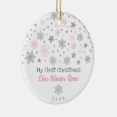 Stilvolles Silver Pink Snowflake Baby Erste Weihna Keramik Ornament (Rechts)