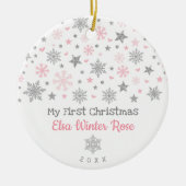 Stilvolles Silver Pink Snowflake Baby Erste Weihna Keramik Ornament (Vorne)