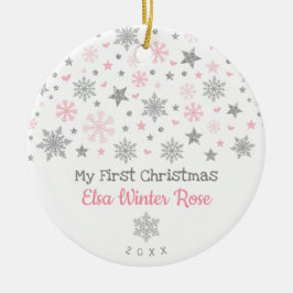 Stilvolles Silver Pink Snowflake Baby Erste Weihna Keramik Ornament