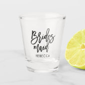 Stilvolles Skript "Brautjungfer" personalisiert Schnapsglas (Vorderseite)