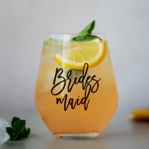 Stilvolles Skript "Brautjungfer" Personalisiert Weinglas Ohne Stiel