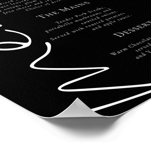 Stilvolles Skript Einfaches Black Wedding Menü Poster (Ecke)