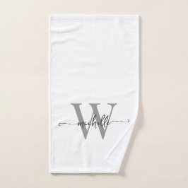 Stilvolles Skript Eleganter White Gray Monogram Na Handtuch