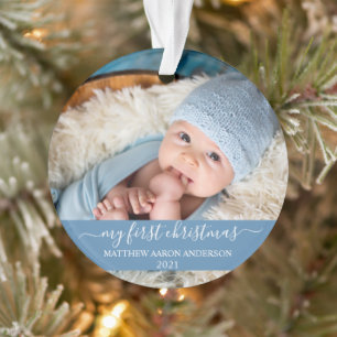 Stilvolles Skript Mein erstes Weihnachtsbaby Blue Ornament