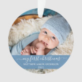 Stilvolles Skript Mein erstes Weihnachtsbaby Blue  Ornament (Vorderseite)