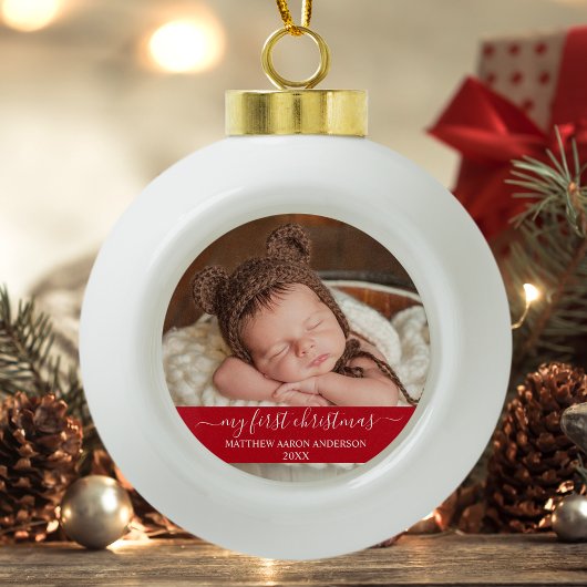 Stilvolles Skript Mein erstes Weihnachtsbaby Red Keramik Kugel-Ornament
