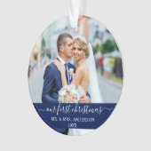 Stilvolles Skript Unser erstes Weihnachtsblau Ornament (Vorderseite)