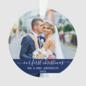 Stilvolles Skript Unser erstes Weihnachtsblau Ornament (Vorderseite)