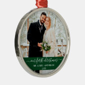 Stilvolles Skript Unser erstes Weihnachtsgrün Ornament Aus Metall (Rechts)