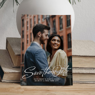 Stilvolles Skript Zwei-Foto-Hochzeit Save The Date