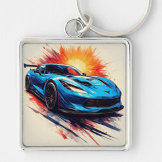 Stilvolles Sportwagen mit dynamischen Pinselstrich Schlüsselanhänger