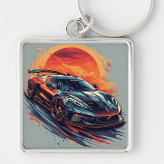 Stilvolles Sportwagen mit dynamischen Pinselstrich Schlüsselanhänger