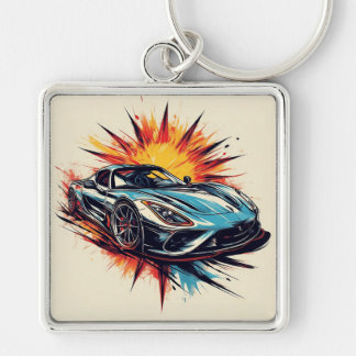 Stilvolles Sportwagen mit dynamischen Pinselstrich Schlüsselanhänger