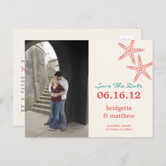 Stilvolles Starfish Foto Save the Date Postkarte (Vorne/Hinten)