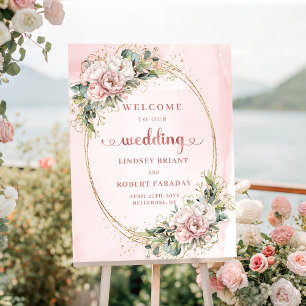 Stilvolles staubrosa florales Grünzeug Hochzeits-W Poster