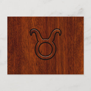 Stilvolles Taurus Zodiac-Zeichen auf Mahogany wie Postkarte