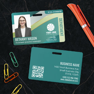 Stilvolles Teal-Lime-Faux-Gold-Wellen-Foto-2-Logos Ausweis