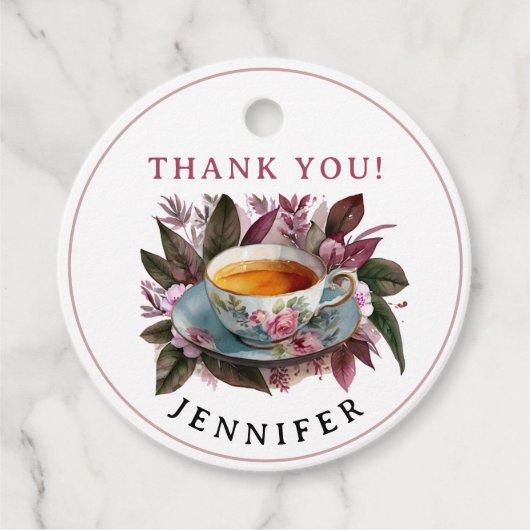 Stilvolles Tee Party Burgundy Floral Chai Geschenkanhänger (Vorderseite)