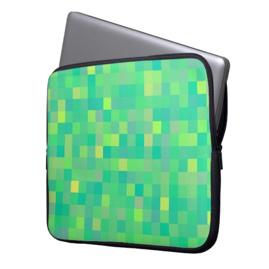 Stilvolles, trendy grün/gelb Pixel Mosaikmuster Laptopschutzhülle (Vorderseite Links)